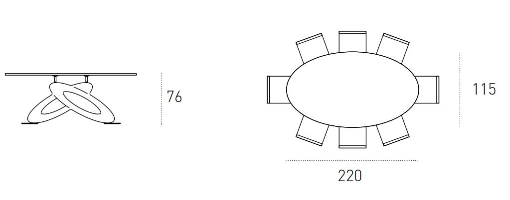 Размеры стола Target Point Eclipse Fisso Ovale 220